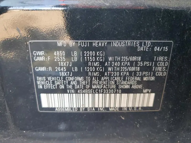 2015 SUBARU OUTBACK 3.6R LIMITED  