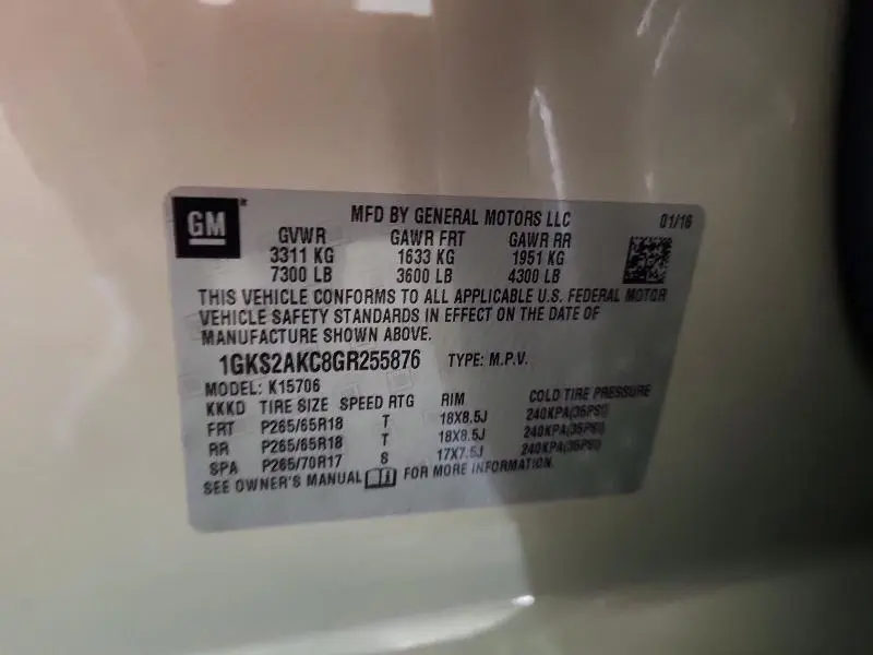2016 GMC YUKON SLE  