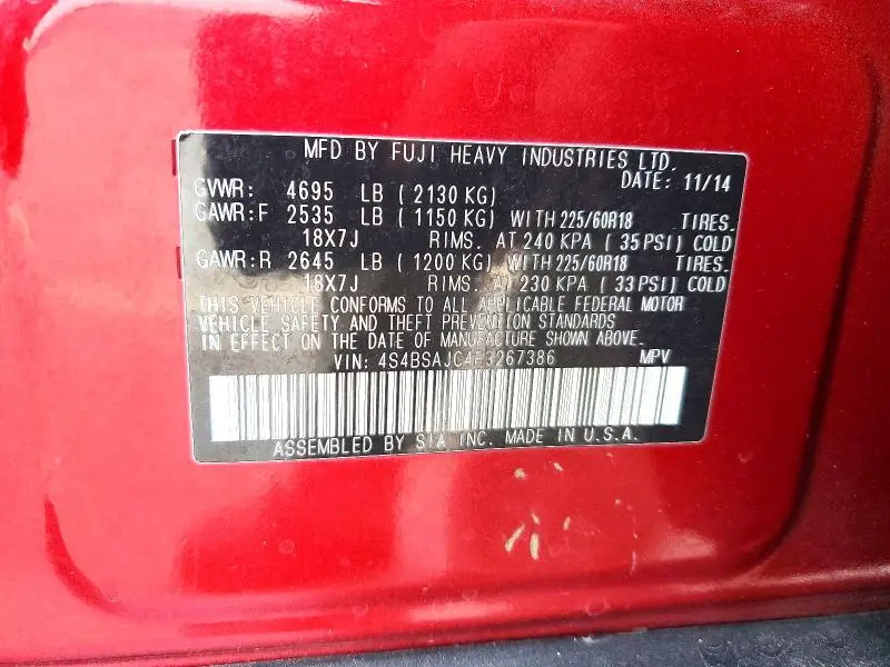 2015 SUBARU OUTBACK 2.5I LIMITED  