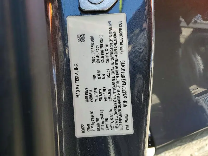 2022 TESLA MODEL 3   