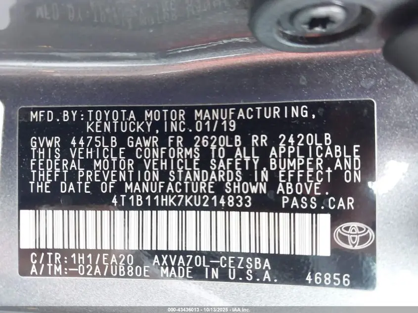 2019 TOYOTA CAMRY SE