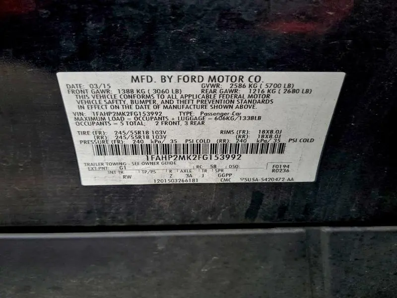 2015 FORD TAURUS POLICE INTERCEPTOR  