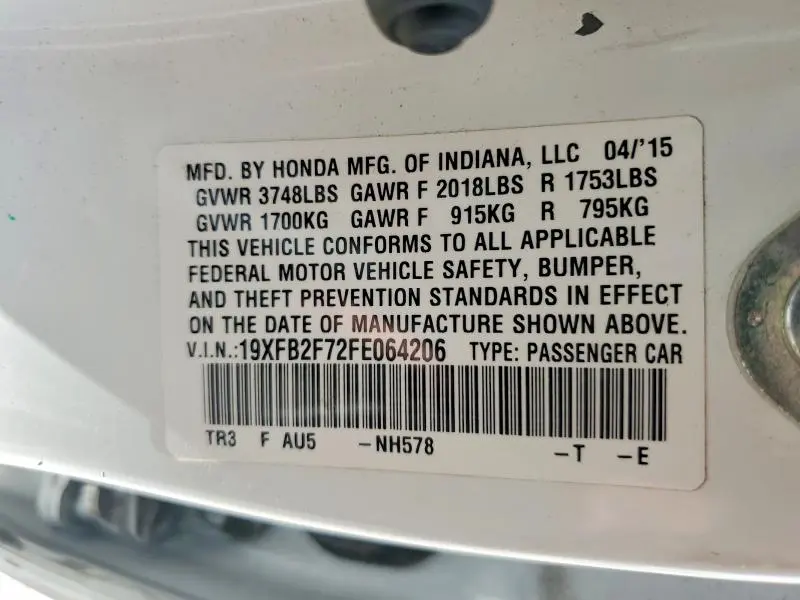 2015 HONDA CIVIC SE  