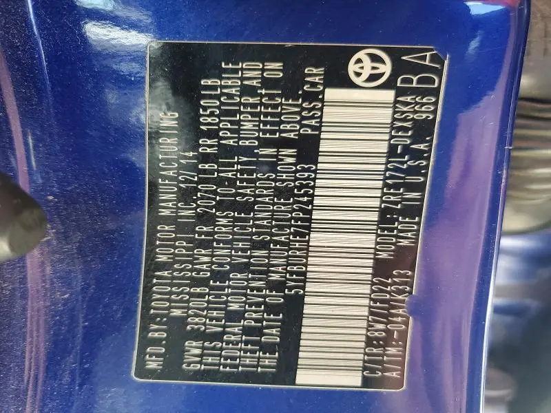 2015 TOYOTA COROLLA S PLUS  