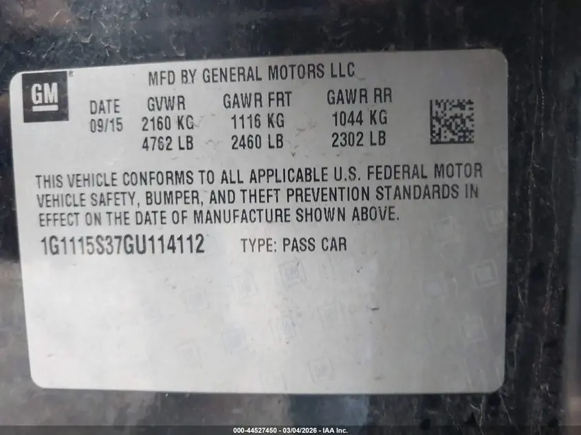 2016 CHEVROLET IMPALA 2LT