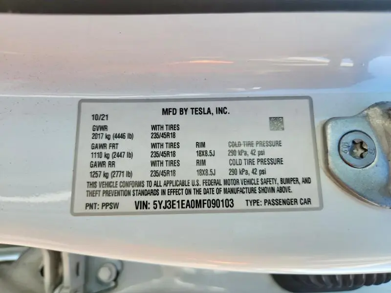 2021 TESLA MODEL 3   