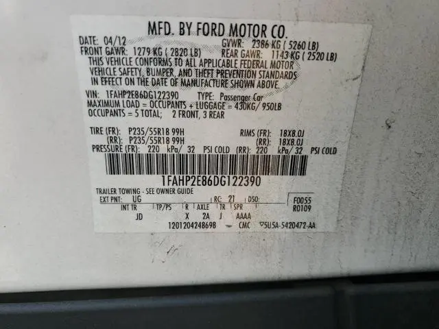 2013 FORD TAURUS SEL