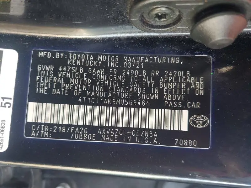 2021 TOYOTA CAMRY LE  