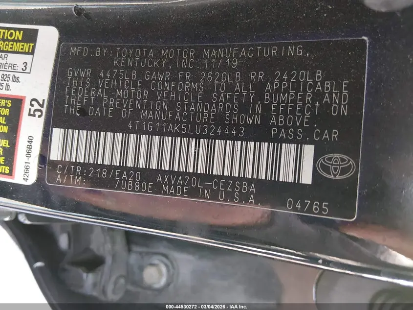 2020 TOYOTA CAMRY SE