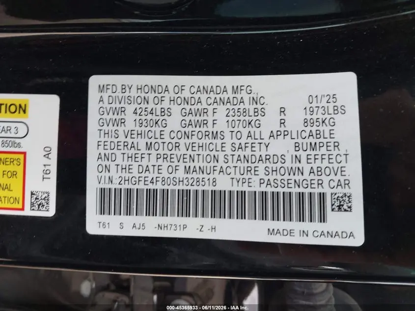 2025 HONDA CIVIC HYBRID SPORT/SPORT TOURING
