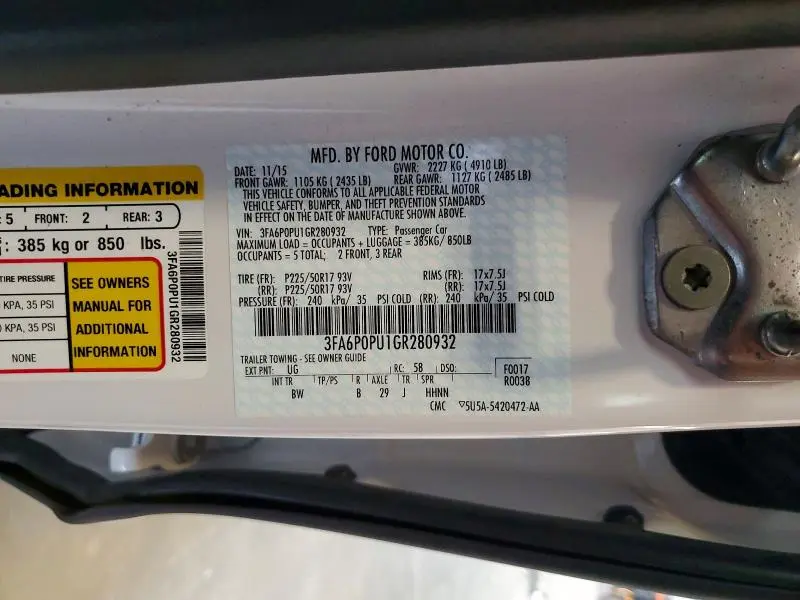 2016 FORD FUSION SE PHEV  