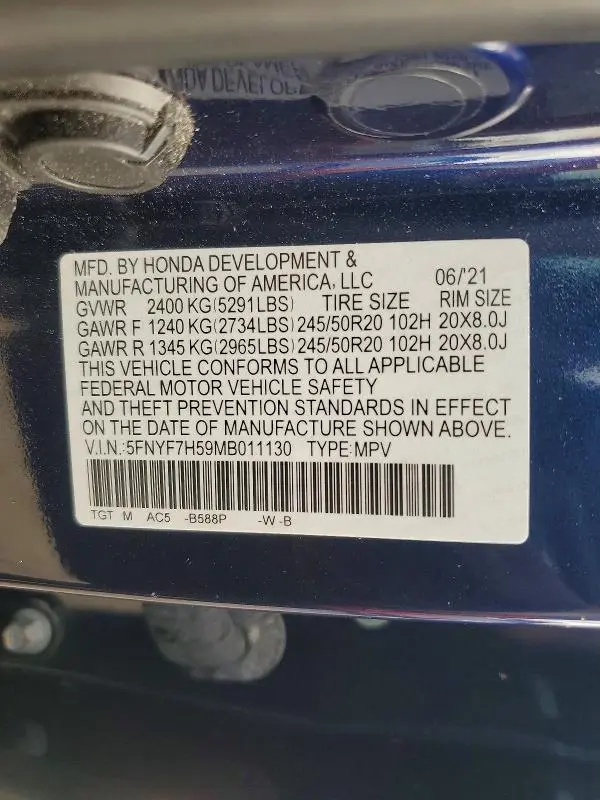 2021 HONDA PASSPORT EXL  