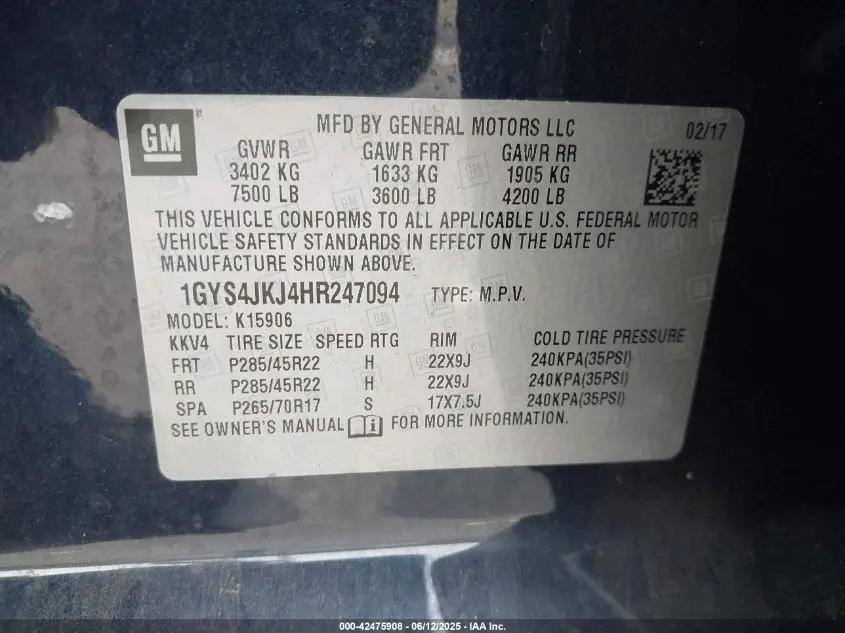 2017 CADILLAC ESCALADE ESV PREMIUM LUXURY