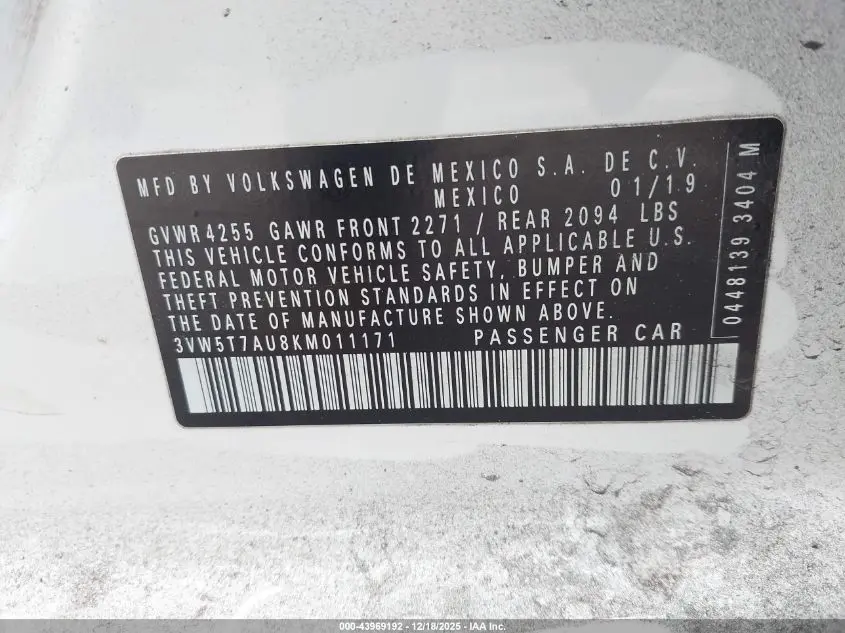 2019 VOLKSWAGEN GOLF GTI 2.0T AUTOBAHN/2.0T RABBIT EDITION/2.0T S/2.0T SE