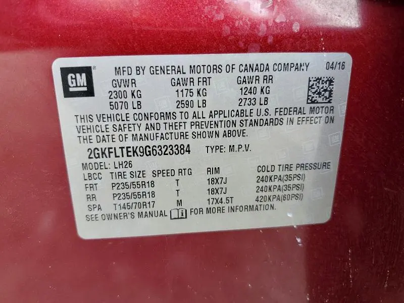 2016 GMC TERRAIN SLE  