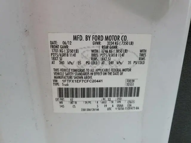 2012 FORD F150 SUPER CAB  