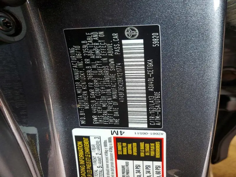 2011 TOYOTA CAMRY XLE  