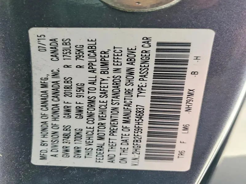 2015 HONDA CIVIC LX  