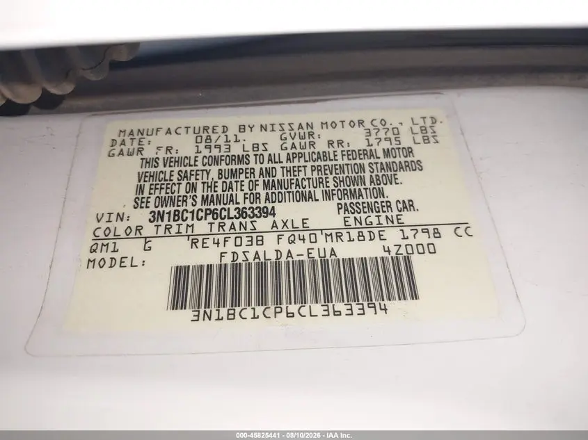 2012 NISSAN VERSA 1.8 S