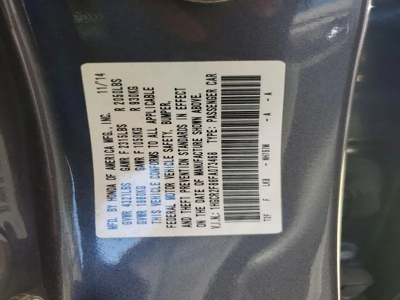 2015 HONDA ACCORD EXL  