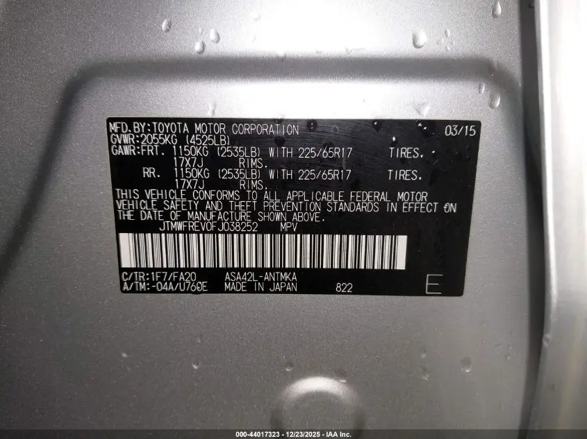 2015 TOYOTA RAV4 XLE