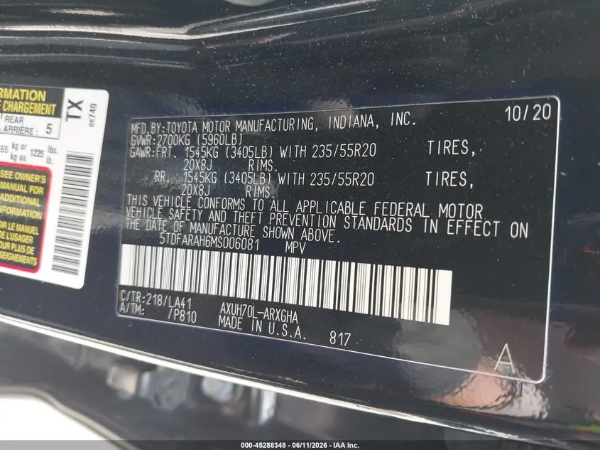2021 TOYOTA HIGHLANDER HYBRID PLATINUM