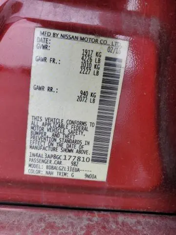 2016 NISSAN ALTIMA 2.5  