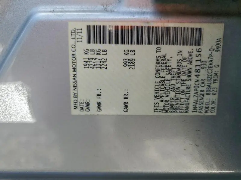 2012 NISSAN ALTIMA BASE  