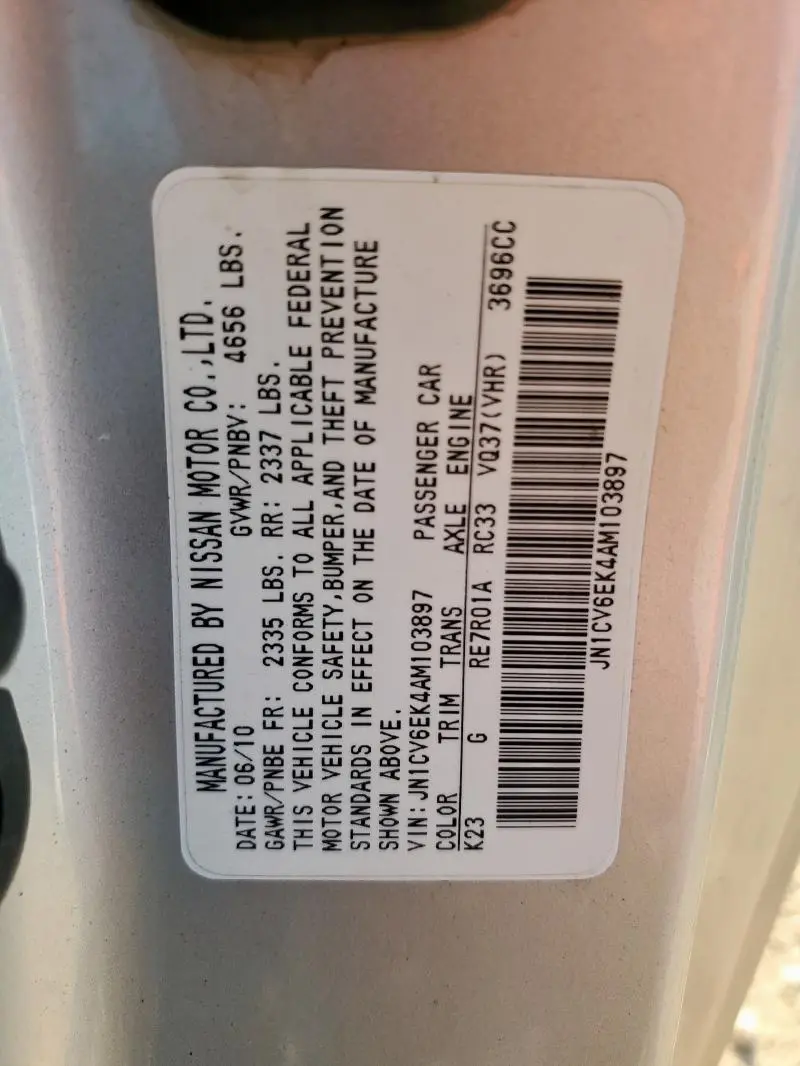 2010 INFINITI G37 BASE  