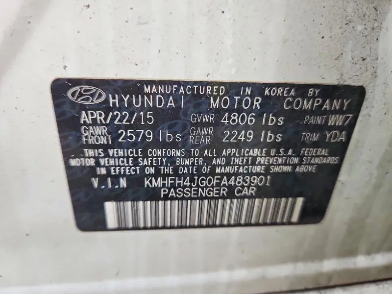 2015 HYUNDAI AZERA LIMITED  