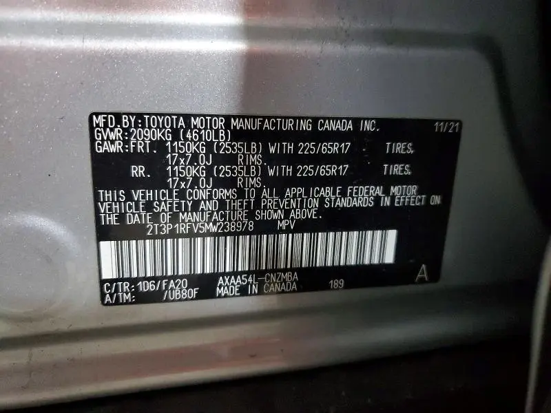 2021 TOYOTA RAV4 XLE  