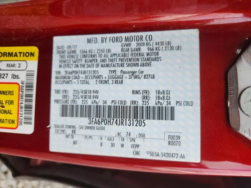2018 FORD FUSION SE  