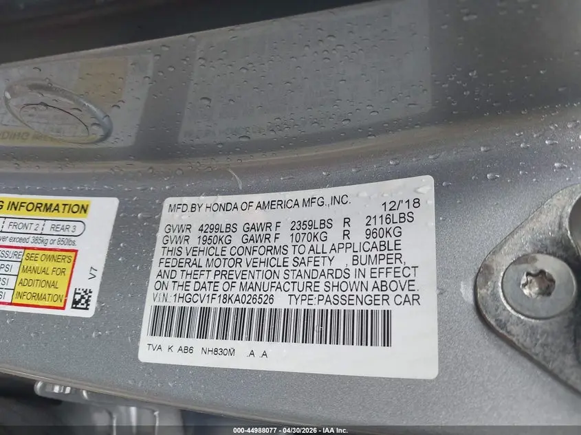 2019 HONDA ACCORD LX