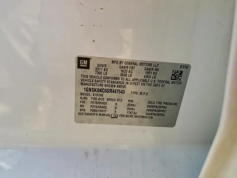 2016 CHEVROLET TAHOE K1500 LS  