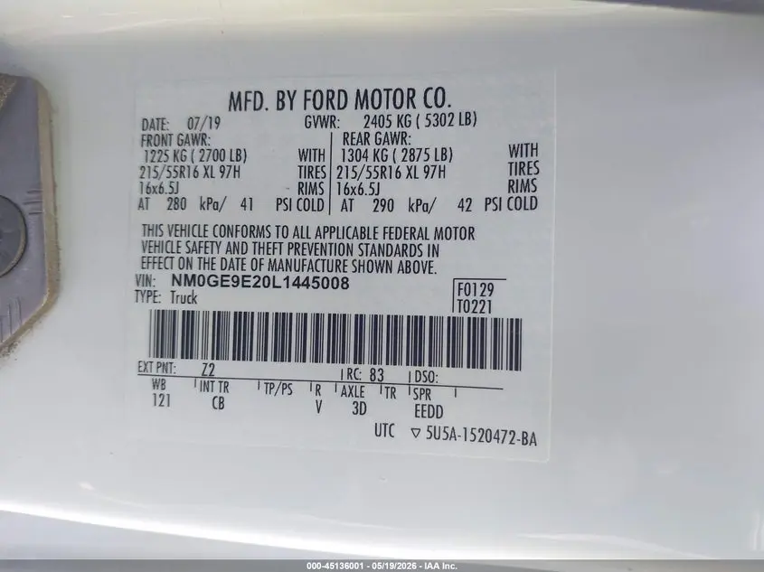 2020 FORD TRANSIT CONNECT XL PASSENGER
