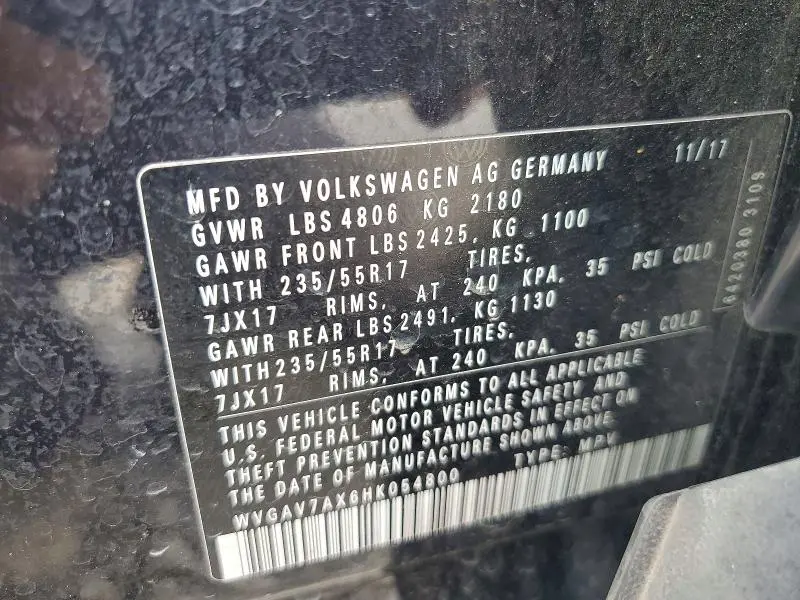 2017 VOLKSWAGEN TIGUAN S  