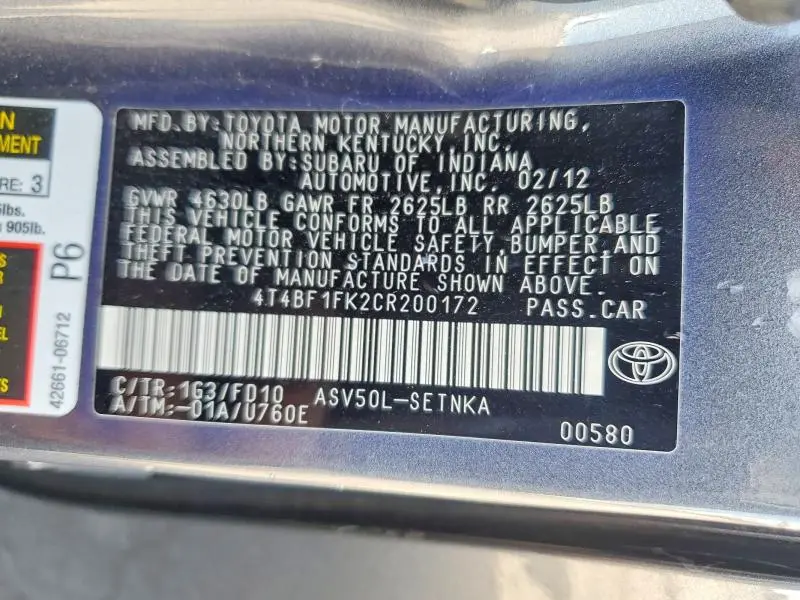 2012 TOYOTA CAMRY LE  