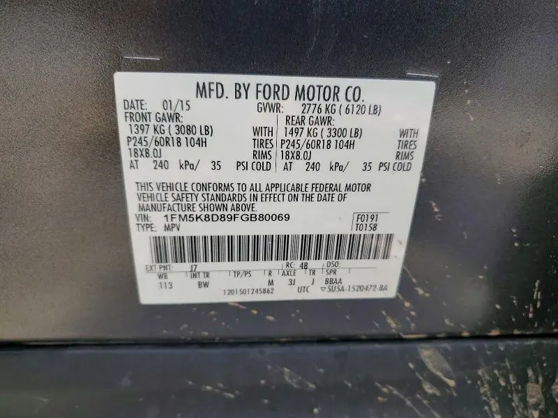 2015 FORD EXPLORER XLT  