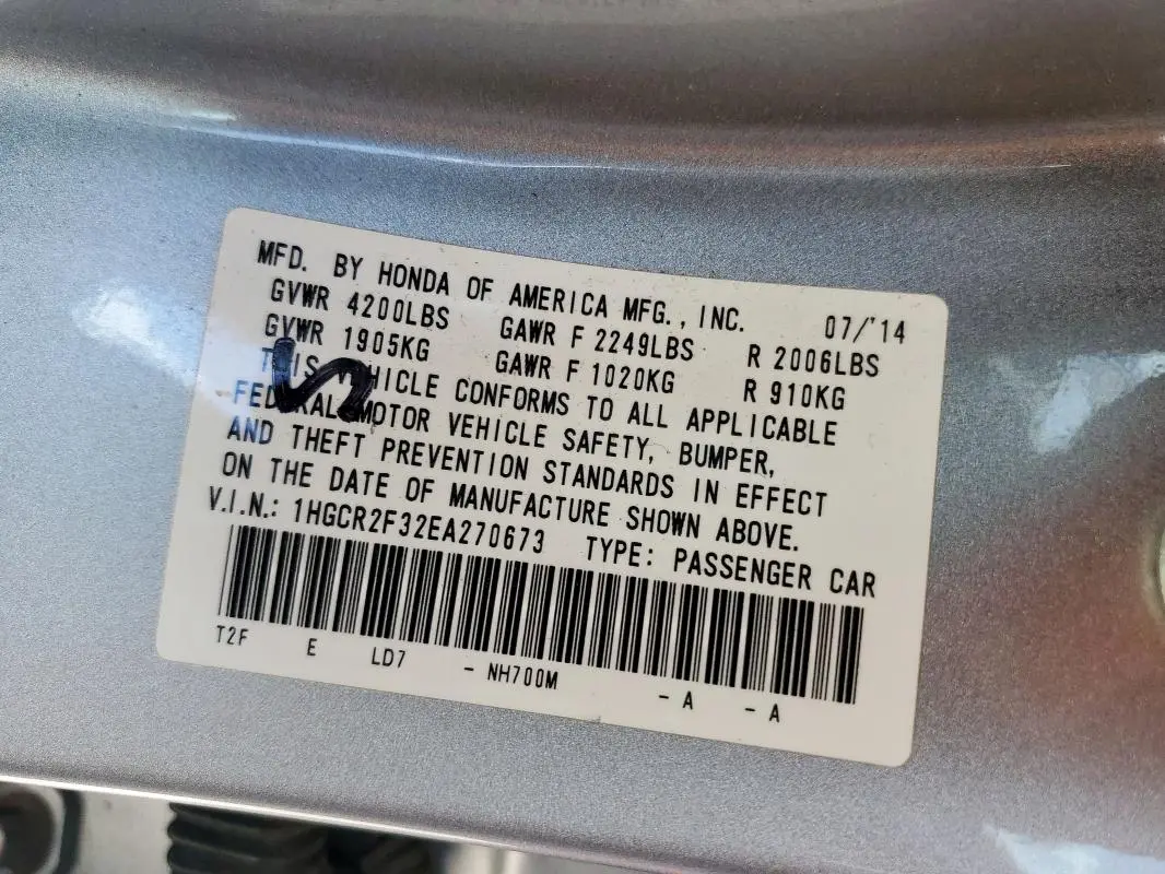 2014 HONDA ACCORD LX  