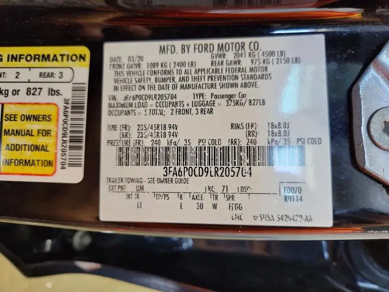 2020 FORD FUSION SEL  