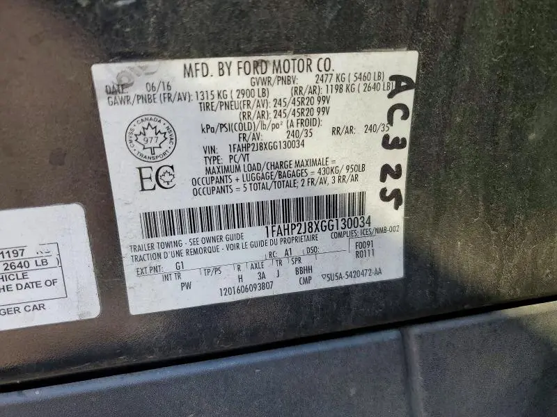 2016 FORD TAURUS LIMITED  