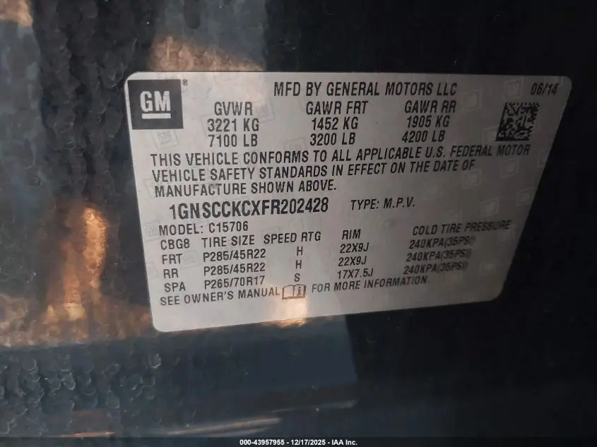 2015 CHEVROLET TAHOE LTZ