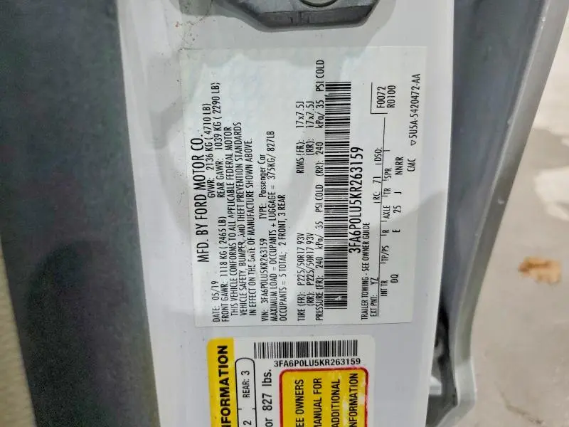 2019 FORD FUSION SE  