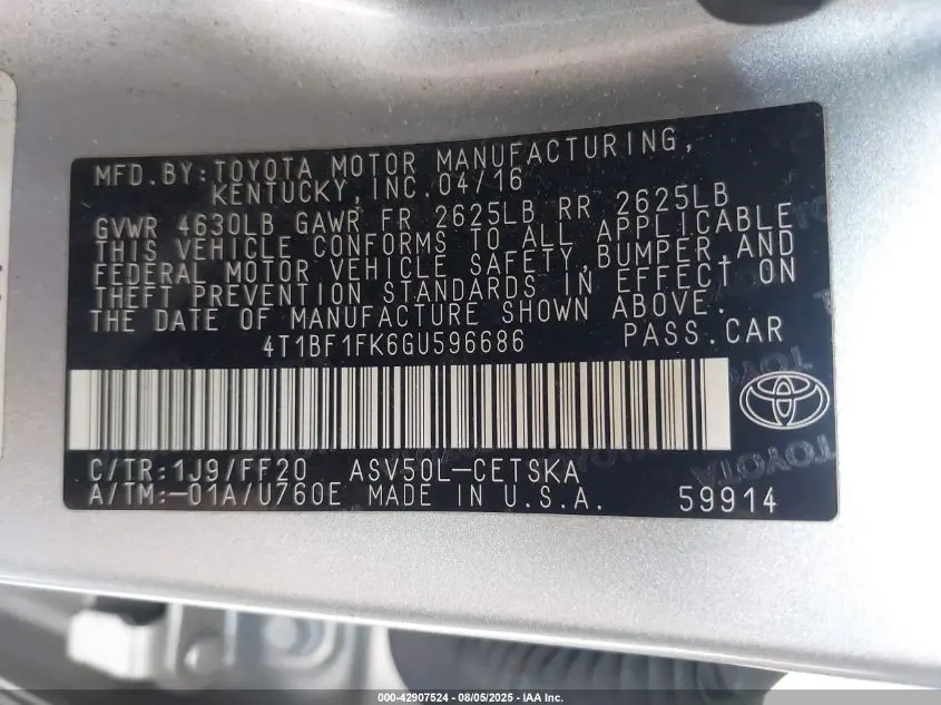 2016 TOYOTA CAMRY SE