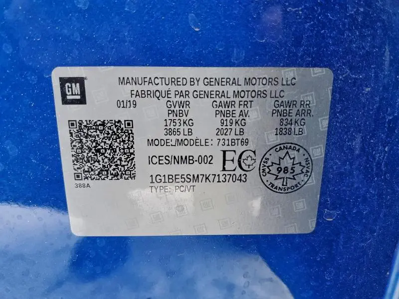 2019 CHEVROLET CRUZE LT  