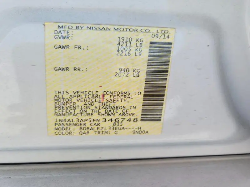 2015 NISSAN ALTIMA 2.5 S  
