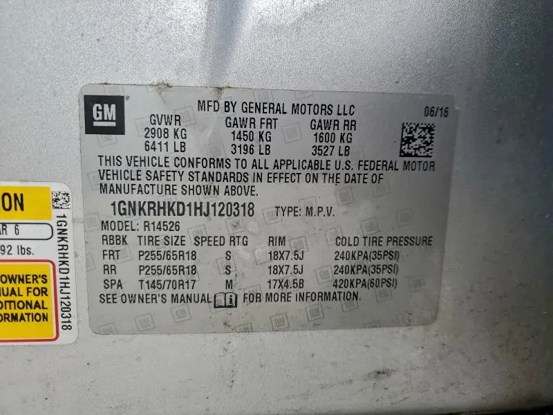 2017 CHEVROLET TRAVERSE LT  