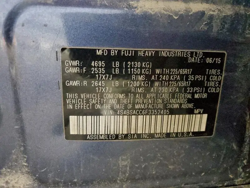 2015 SUBARU OUTBACK 2.5I PREMIUM  