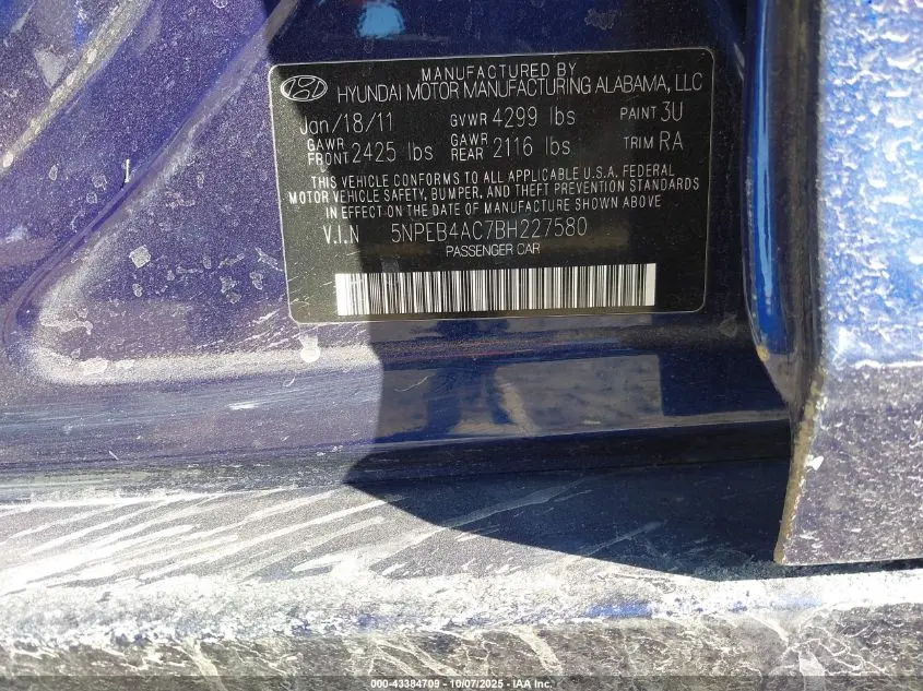 2011 HYUNDAI SONATA GLS