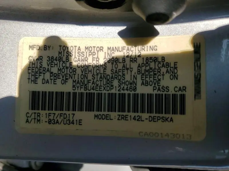 2013 TOYOTA COROLLA S  
